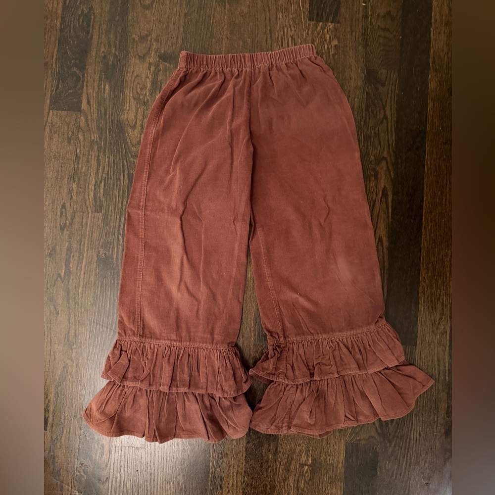 Smockadot Kids Girls Ruffled Pants in Brown